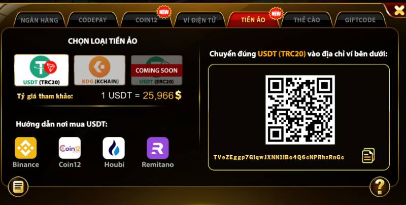 Nạp Tiền Bằng Tiền Ảo (Crypto)